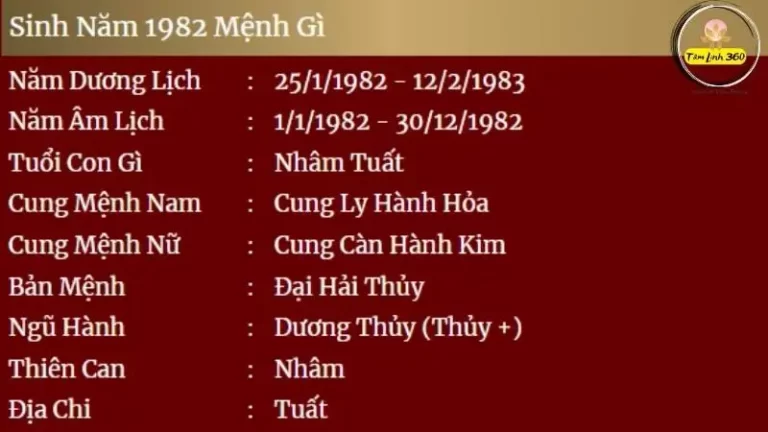 sinh năm 1982 mệnh gì