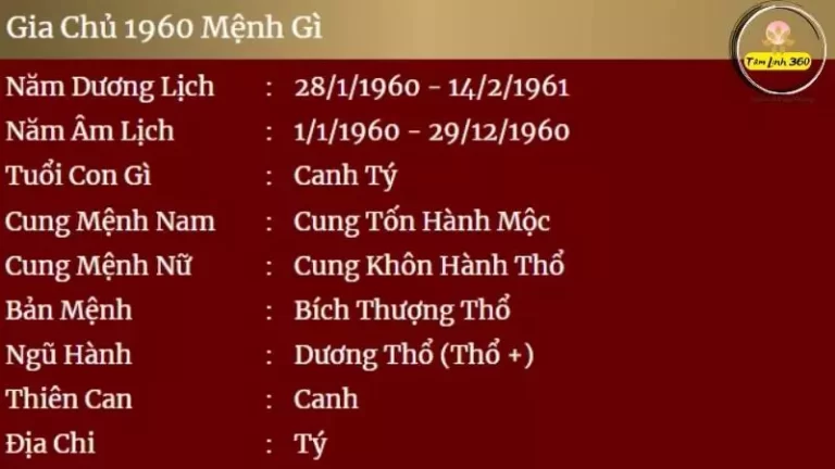sinh năm 1960 mệnh gì