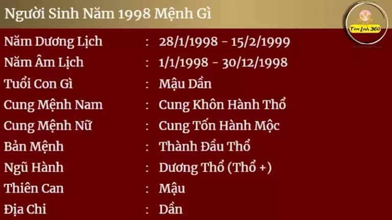 sinh năm 1998 mệnh gì