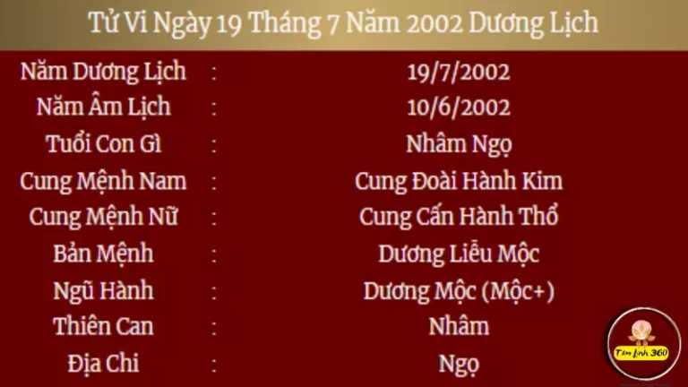 chi tiết tử vi ngày 19 tháng 7 năm 2002 dương lịch