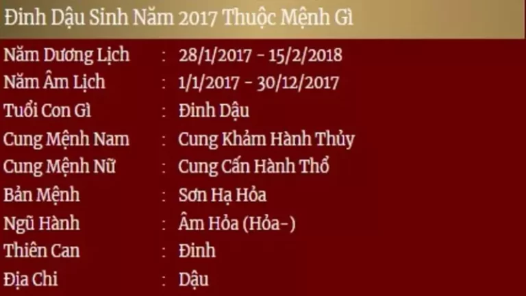 sinh năm 2017 mệnh gì