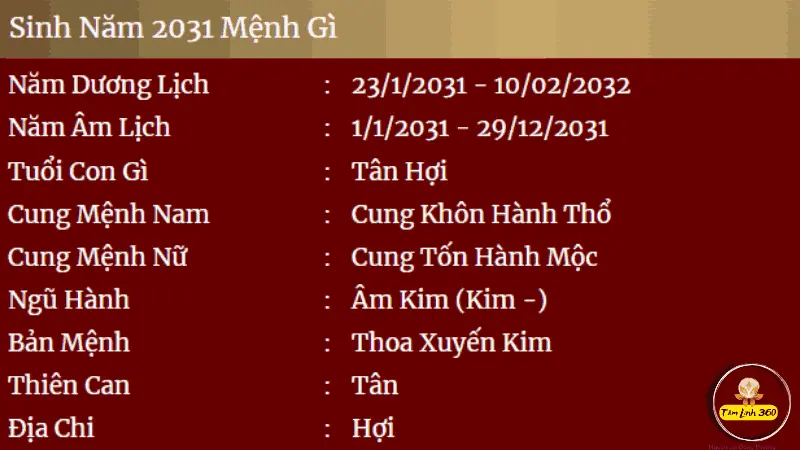 sinh nam 2031 menh gi