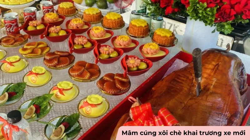 Lễ vật trên mâm cúng khai trương xe mới