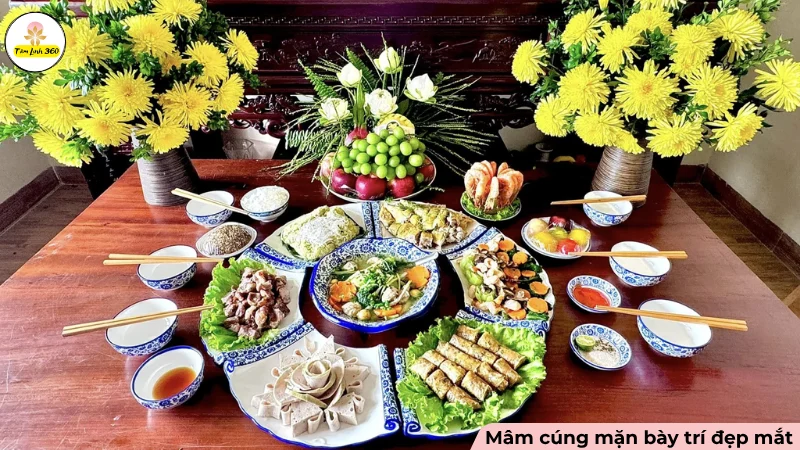 Mâm cúng mặn được bày trí đẹp mắt