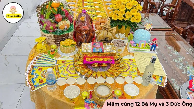 mam cung thoi noi be trai cung 12 ba mu 3 duc ong Mâm cúng thôi nôi bé trai úng 12 bà mụ 3 đức ông