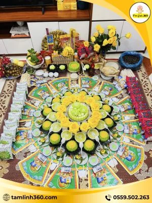 mam cung thoi noi be trai day du le vat Mâm cúng thôi nôi bé trai đầy đủ lễ vật