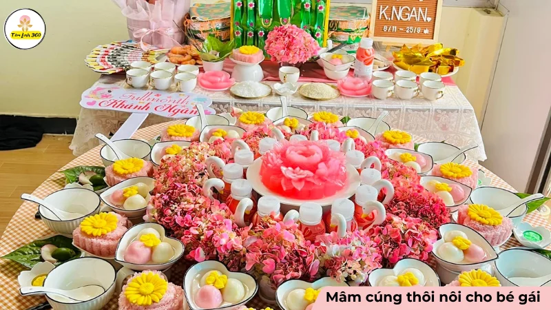 mam le cung thoi noi cho be gai chuan Mâm cúng thôi nôi cho bé gái