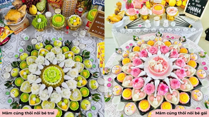 su khac biet mam cung thoi noi be trai va gai Sự khác biệt mâm cúng thôi nôi bé trai và bé gái