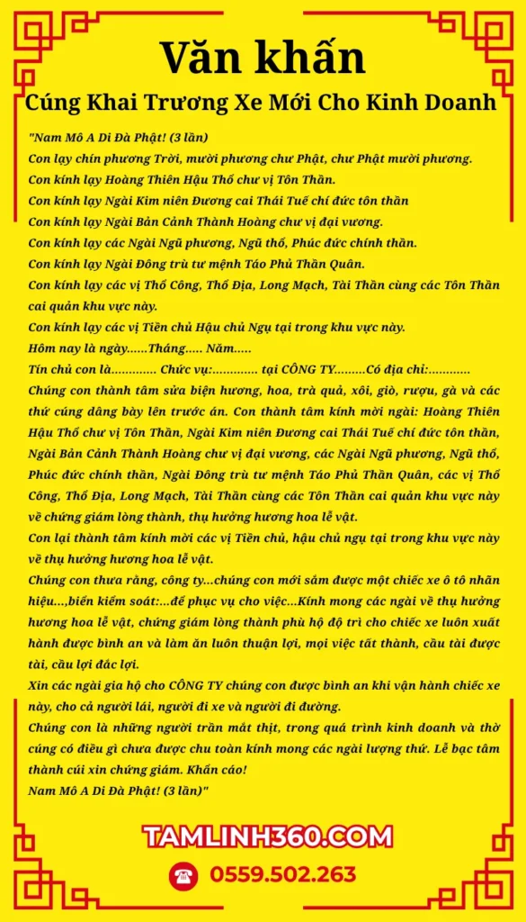 Bài cúng khai trương xe mới mua cho kinh doanh