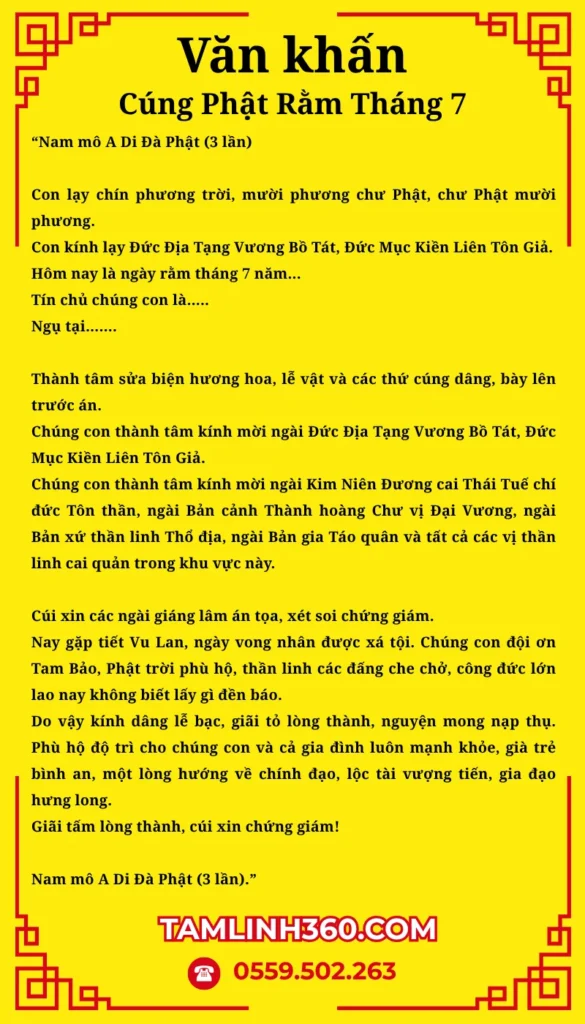 Bài cúng Phật Rằm tháng 7 