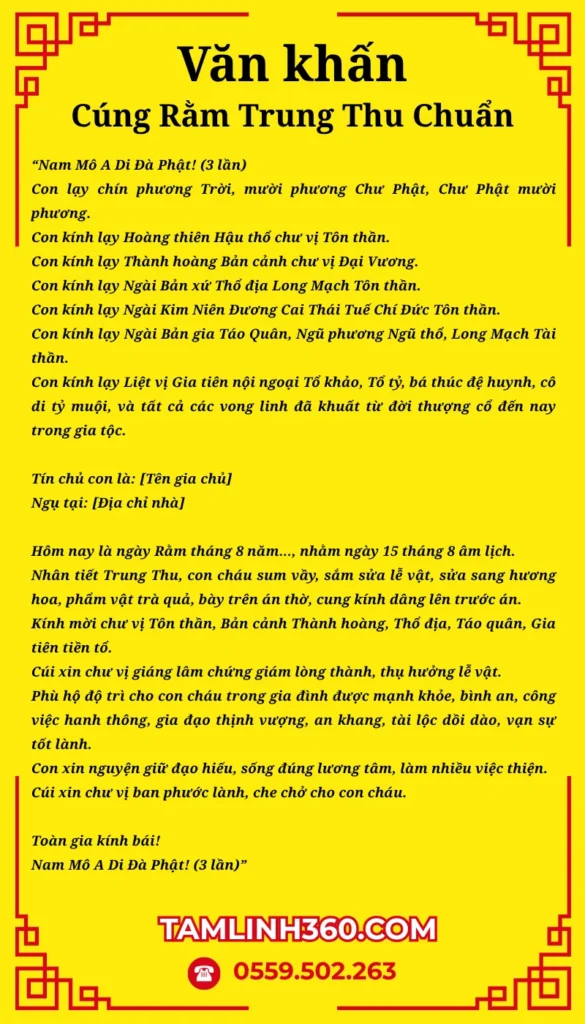 Bài cúng Rằm Trung thu chuẩn 