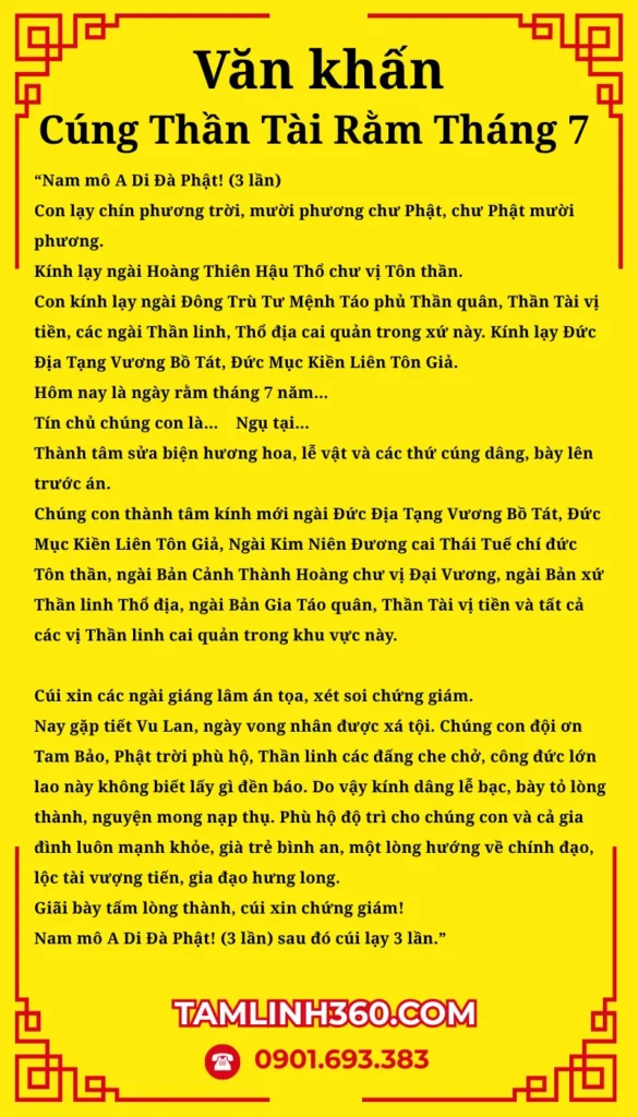 Bài cúng Rằm tháng 7 tại công ty dành cho Thần tài