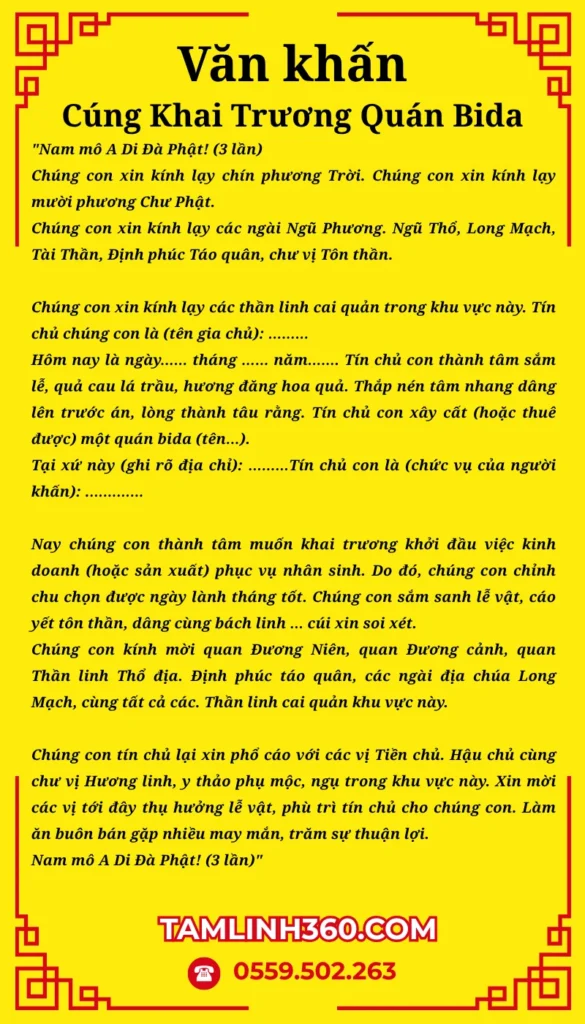 Bài cúng khai trương quán bida chi tiết